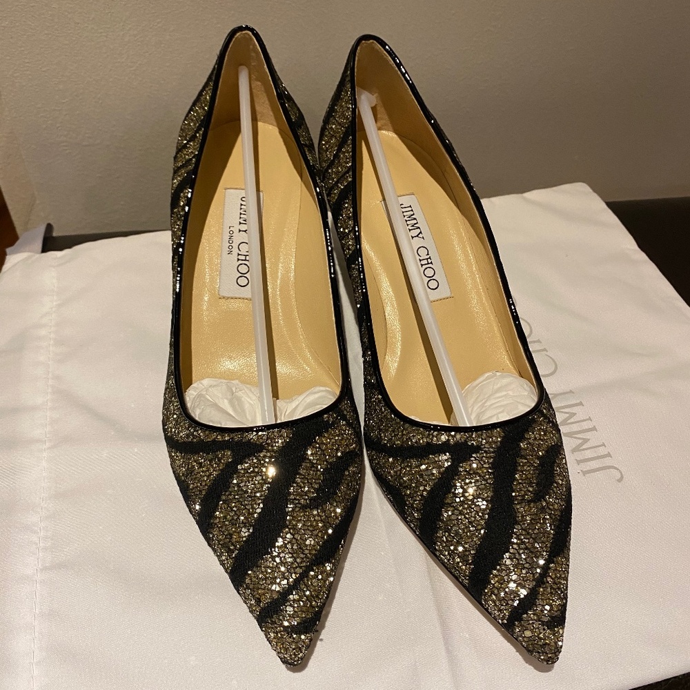 New Jimmy Choo zebra lace sequin pump